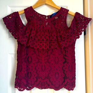 Lovely Lace Cold Shoulder Top XS Ruby